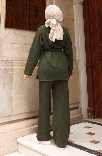 Geribbelde Geknoopte Hijab-broekset 2172-02 Donkergroen 2172-02
