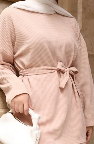 Geribbelde Geknoopte Hijab-broekset 2172-03 Beige 2172-03