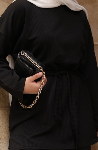 Geribbelde Geknoopte Hijab-broekset 2172-05 Zwart 2172-05