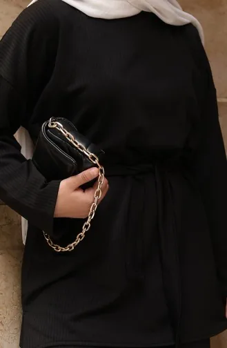 Geripptes Hijab-Hosen-Set Mit Bindebändern 2172-05 Schwarz 2172-05