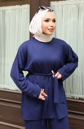 Hosenanzug Mit Hijab Und Spitzendetails Modell 2174-01 Marineblau 2174-01