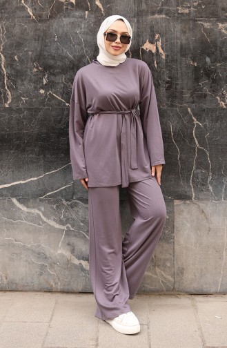 Kanten Gedetailleerd Hijab Broekpak 2174-02 Grijs 2174-02