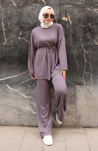 Kanten Gedetailleerd Hijab Broekpak 2174-02 Grijs 2174-02
