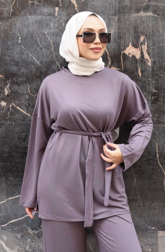 Kanten Gedetailleerd Hijab Broekpak 2174-02 Grijs 2174-02