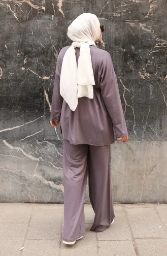 بدلة بنطلون حجاب بتفاصيل دانتيل 2174-02 رمادي 2174-02