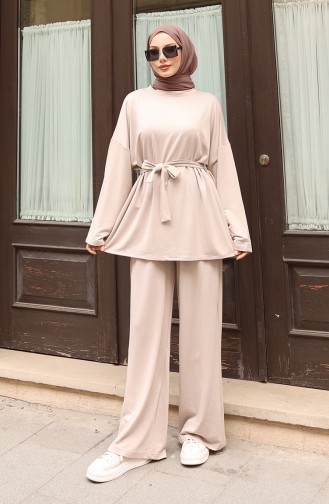 Kanten Gedetailleerd Hijab Broekpak 2174-03 Beige 2174-03