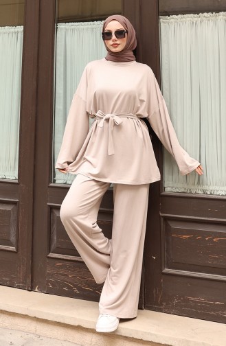 Kanten Gedetailleerd Hijab Broekpak 2174-03 Beige 2174-03