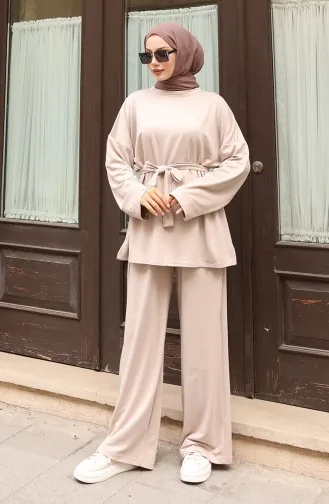 Hosenanzug Mit Hijab Und Spitzendetails Modell 2174-03 Beige 2174-03