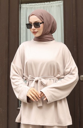 Kanten Gedetailleerd Hijab Broekpak 2174-03 Beige 2174-03