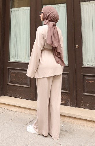 Kanten Gedetailleerd Hijab Broekpak 2174-03 Beige 2174-03