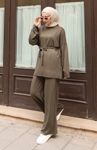 Kanten Gedetailleerd Hijab-broekpak 2174-04 Khaki 2174-04