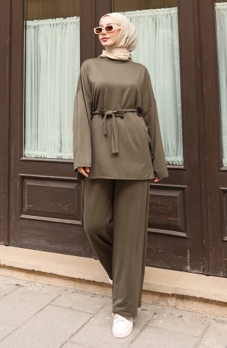 Kanten Gedetailleerd Hijab-broekpak 2174-04 Khaki 2174-04