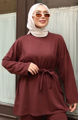 Kanten Gedetailleerd Hijab Broekpak 2174-05 Bruin 2174-05