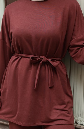 Kanten Gedetailleerd Hijab Broekpak 2174-05 Bruin 2174-05