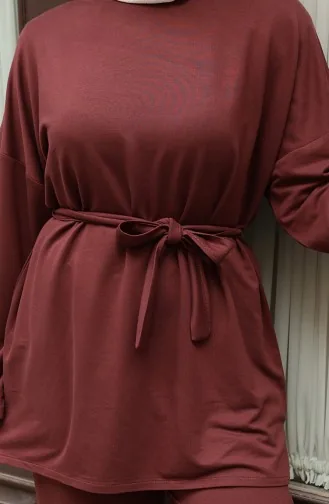 بدلة بنطلون حجاب بتفاصيل دانتيل 2174-05 بني 2174-05