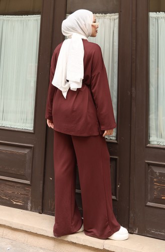 Kanten Gedetailleerd Hijab Broekpak 2174-05 Bruin 2174-05