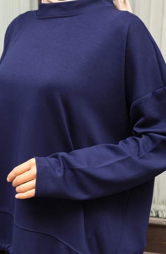 Lace Detailed Hijab Trouser Suit 2175-01 Navy Blue 2175-01