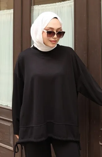 Kanten Gedetailleerd Hijab Broekpak 2175-03 Zwart 2175-03