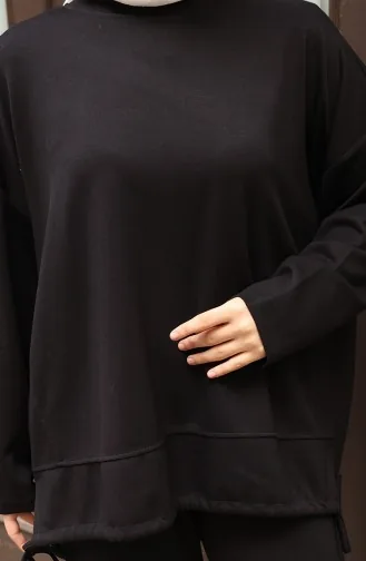 Kanten Gedetailleerd Hijab Broekpak 2175-03 Zwart 2175-03