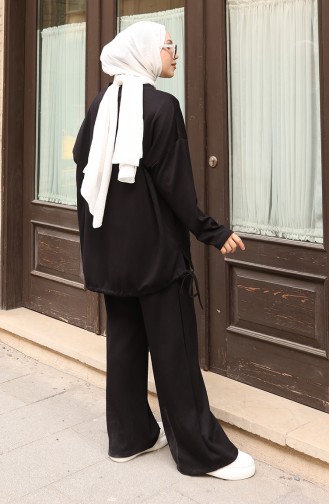 Ensemble Pantalon Et Hijab Orné De Dentelle 2175-03 Noir 2175-03