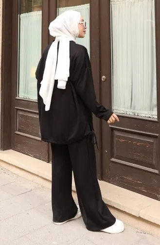 Kanten Gedetailleerd Hijab Broekpak 2175-03 Zwart 2175-03