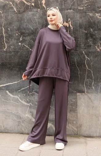 Kanten Gedetailleerd Hijab Broekpak 2175-05 Antraciet 2175-05