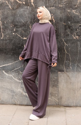 Ensemble Pantalon Et Hijab Orné De Dentelle 2175-05 Anthracite 2175-05