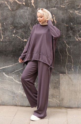Ensemble Pantalon Et Hijab Orné De Dentelle 2175-05 Anthracite 2175-05