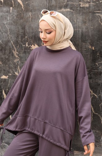 Ensemble Pantalon Et Hijab Orné De Dentelle 2175-05 Anthracite 2175-05