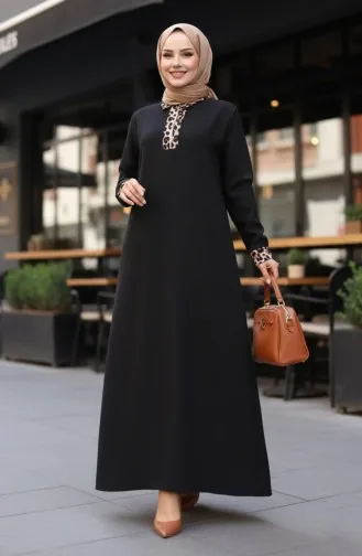 Robe à Imprimé Léopard 0119-01 Noir 0119-01