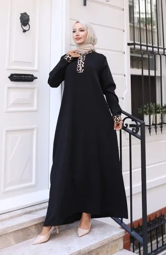 Robe à Imprimé Léopard 0119-01 Noir 0119-01