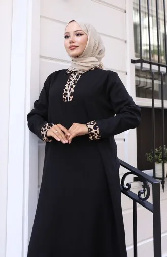 Robe à Imprimé Léopard 0119-01 Noir 0119-01
