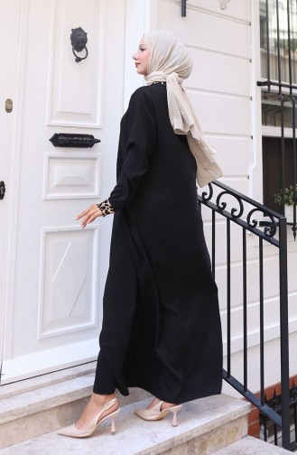 Leopar Desenli Elbise 0119-01 Siyah