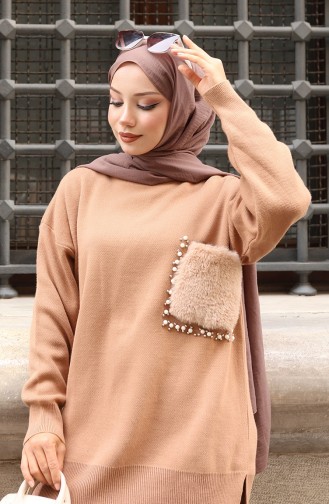 بدلة من قطعتين، بنطال وبنطلون محبوك بجيوب، لون قهوة حليبية، رقم 1093-02 1093-02