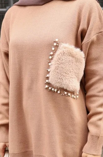 Triko Cep Detaylı Tunik Pantolon İkili Takım 1093-02 Sütlü kahve