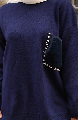 بدلة من قطعتين، بنطال وبنطال تونيك بتفاصيل جيوب، لون أزرق داكن، رقم 1093-03 1093-03