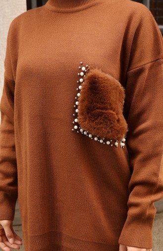 بدلة من قطعتين، بنطال تونك بتفاصيل جيوب، لون بني، 1093-04 1093-04