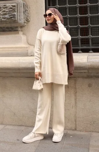 Ensemble Deux Pièces En Maille Beige : Tunique Et Pantalon à Poches Réf. 1093-05 1093-05