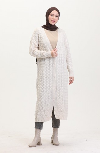Düğmeli Uzun Triko Hırka 0377-01 Ekru