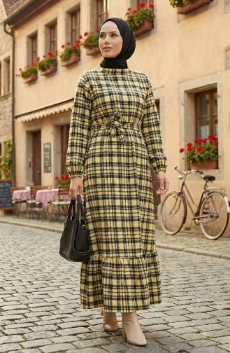 فستان لومبرجاك بحزام 0561-04 أصفر 0561-04