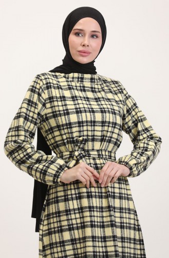 Holzfäller Stoff Kleid Mit Gürtel 0561-04 Gelb 0561-04