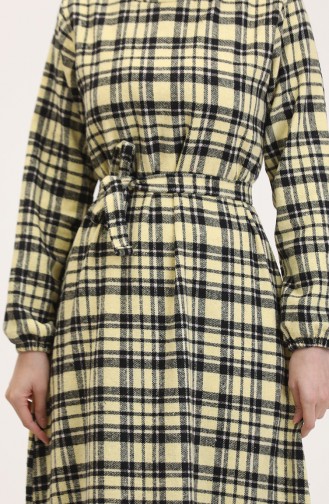 Holzfäller Stoff Kleid Mit Gürtel 0561-04 Gelb 0561-04