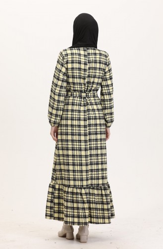 Holzfäller Stoff Kleid Mit Gürtel 0561-04 Gelb 0561-04