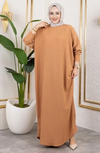 فستان كريب بأكمام خفاش 2000-05 بني فاتح 2000-05