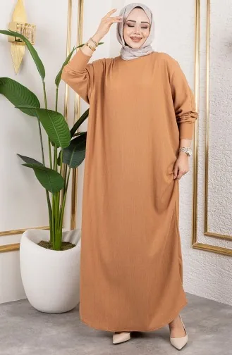 فستان كريب بأكمام خفاش 2000-05 بني فاتح 2000-05