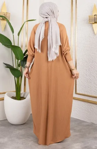 فستان كريب بأكمام خفاش 2000-05 بني فاتح 2000-05