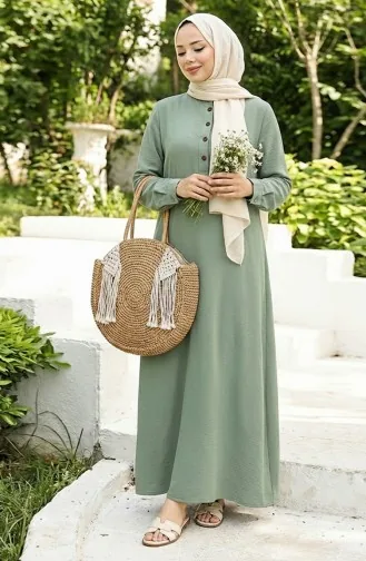Button Detailed Dress 4114-03 Almond Green 4114-03