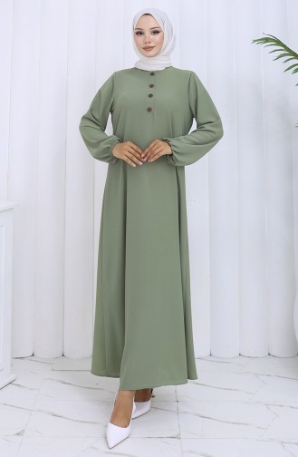 Düğme Detaylı Elbise 4114-03 Çağla Yeşili