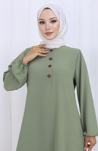 Düğme Detaylı Elbise 4114-03 Çağla Yeşili