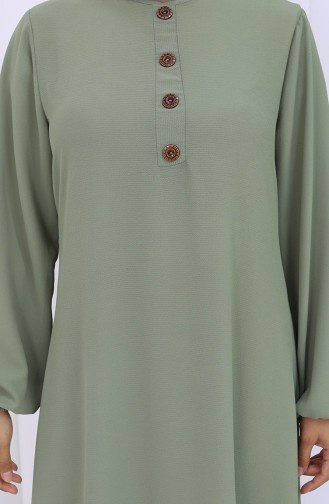 Düğme Detaylı Elbise 4114-03 Çağla Yeşili
